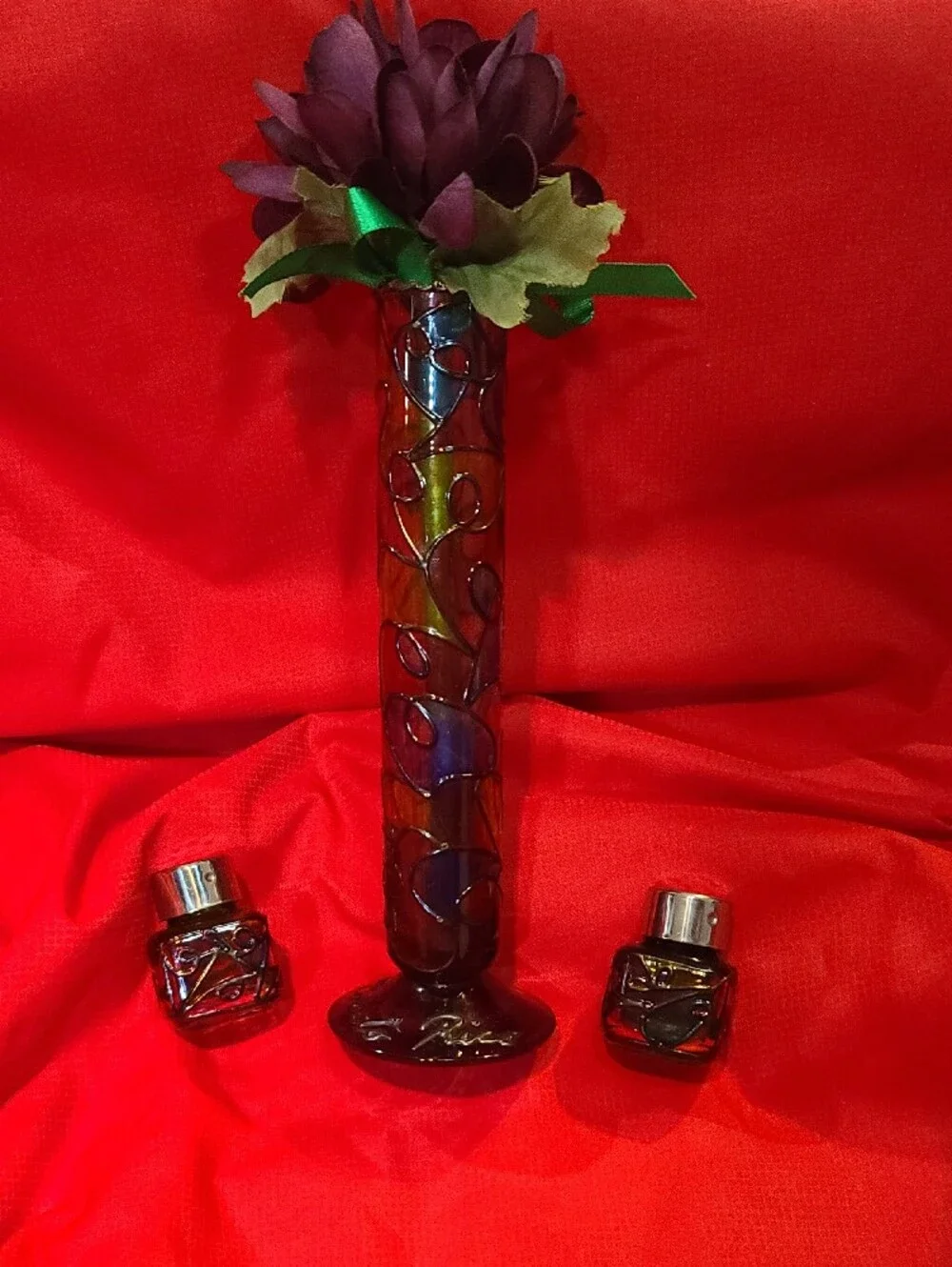 Puerto Rico -Stain Glass Look Decor Vase Salt Pepper Shakers Note Holder, Cross